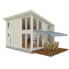 virtual external view of two storey loft house with decking