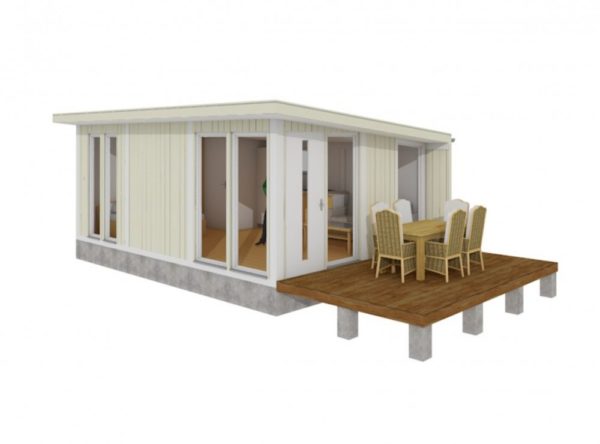 virtual external view of cabin and decking