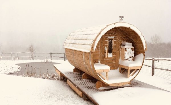 Sauna Barrel 1.9x3m with Eco roof with snow